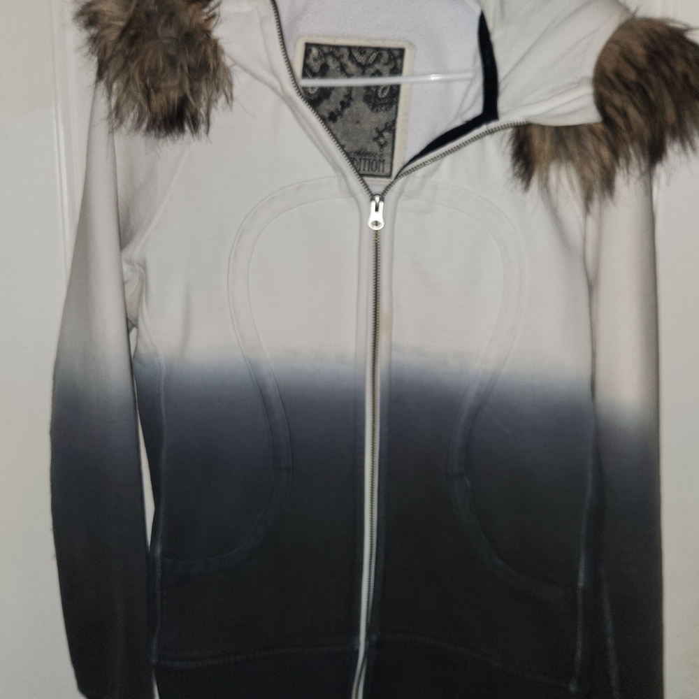 Gradient Zip-Up Hoodie with Faux Fur Trim